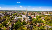 Aerial view of Norwich, including the cathedral